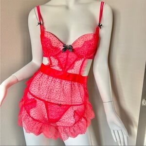 ✨NEW✨ Victoria’s Secret Hot Pink Lace Apron Babydoll